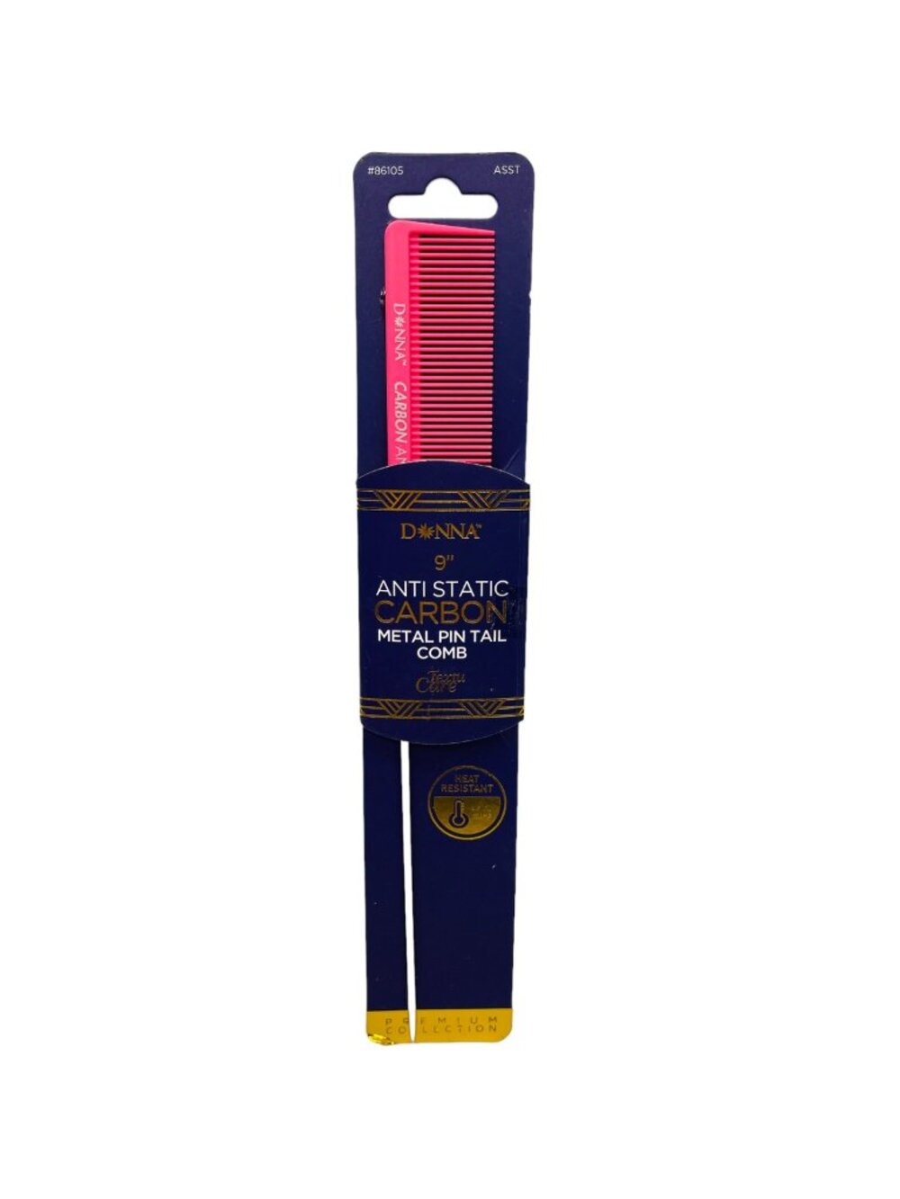 Donna 9" Anti Static Carbon Metal Pin Tail Comb, Heat Resistant, Pink